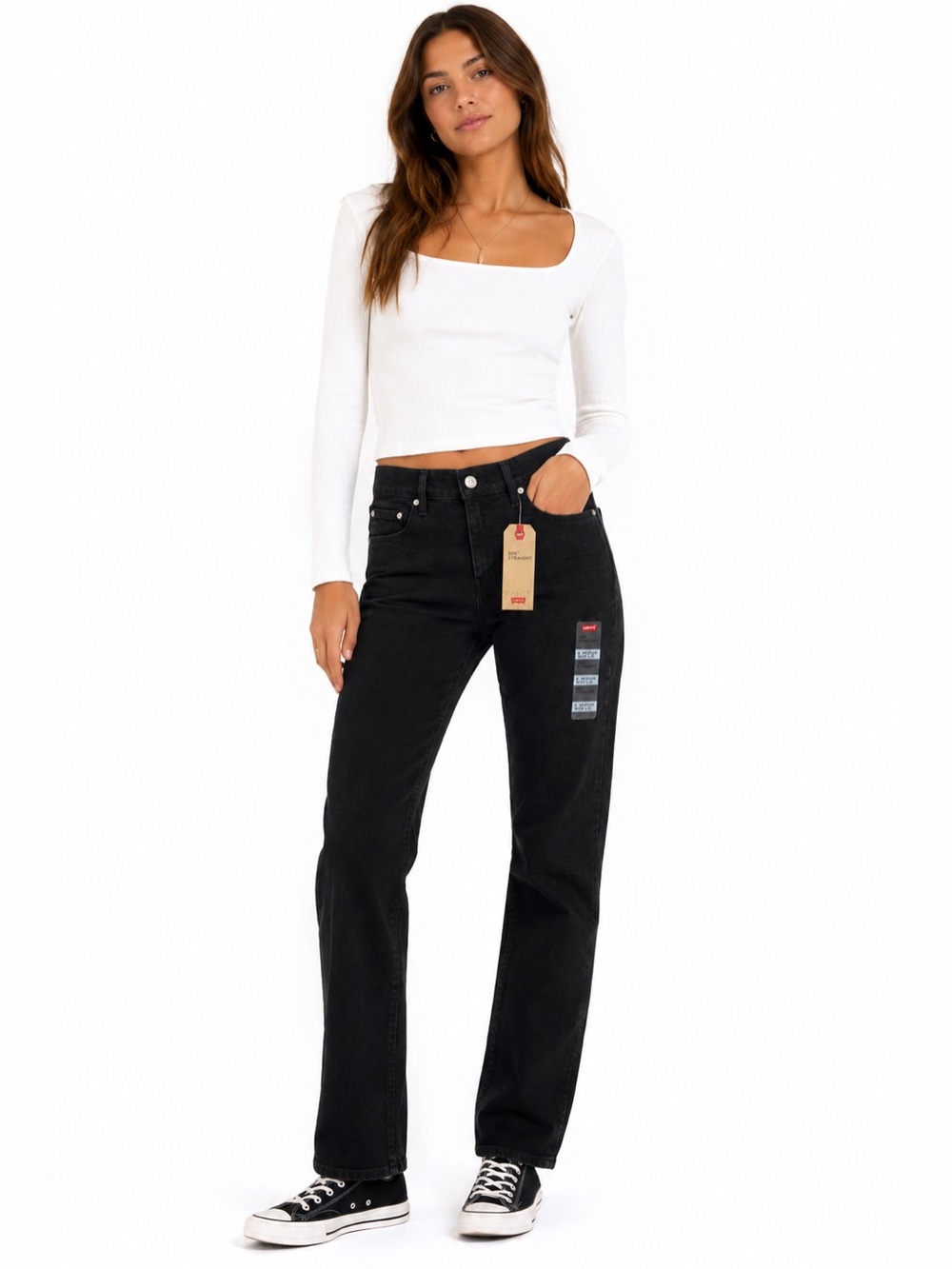 NWT Levi’s 505 Straight Jeans Black Size 6 W28 L32 Women’s Mid Rise Denim